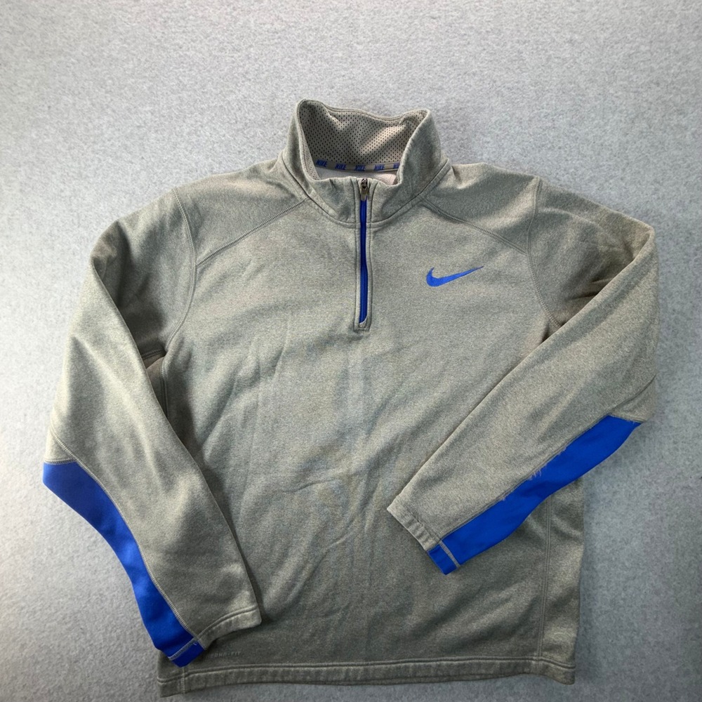Nike Therma-Fit Mens Large Gray Blue 1/4 Zip‎ Pullover Training Fleece